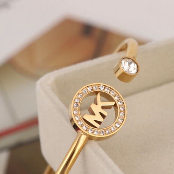 Michael Kors Gold Flex Fit Crystal Logo Bracelet - Picture 6 of 8